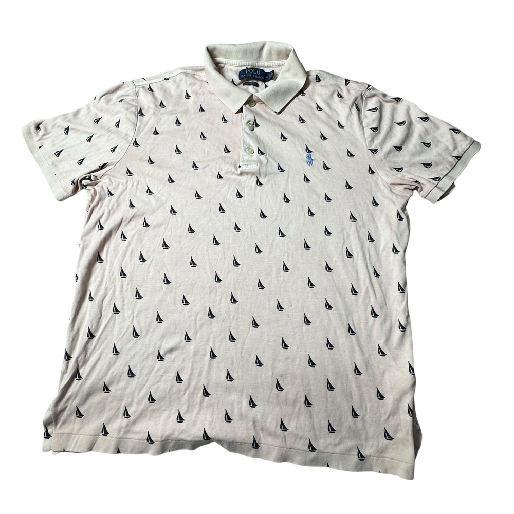 Polo Ralph Lauren Shirt Nautical Polo Men's M Sailboat Pink Beach Vacay